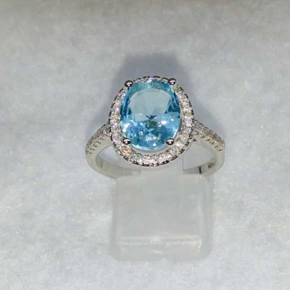 🎀925 Aquamarine Halo Ring - Picture 4 of 5
